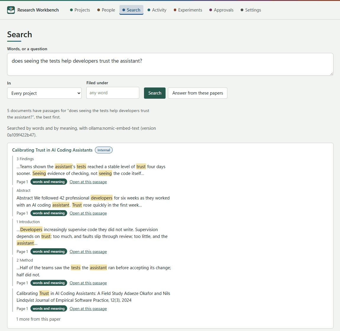 Results found by words and by meaning