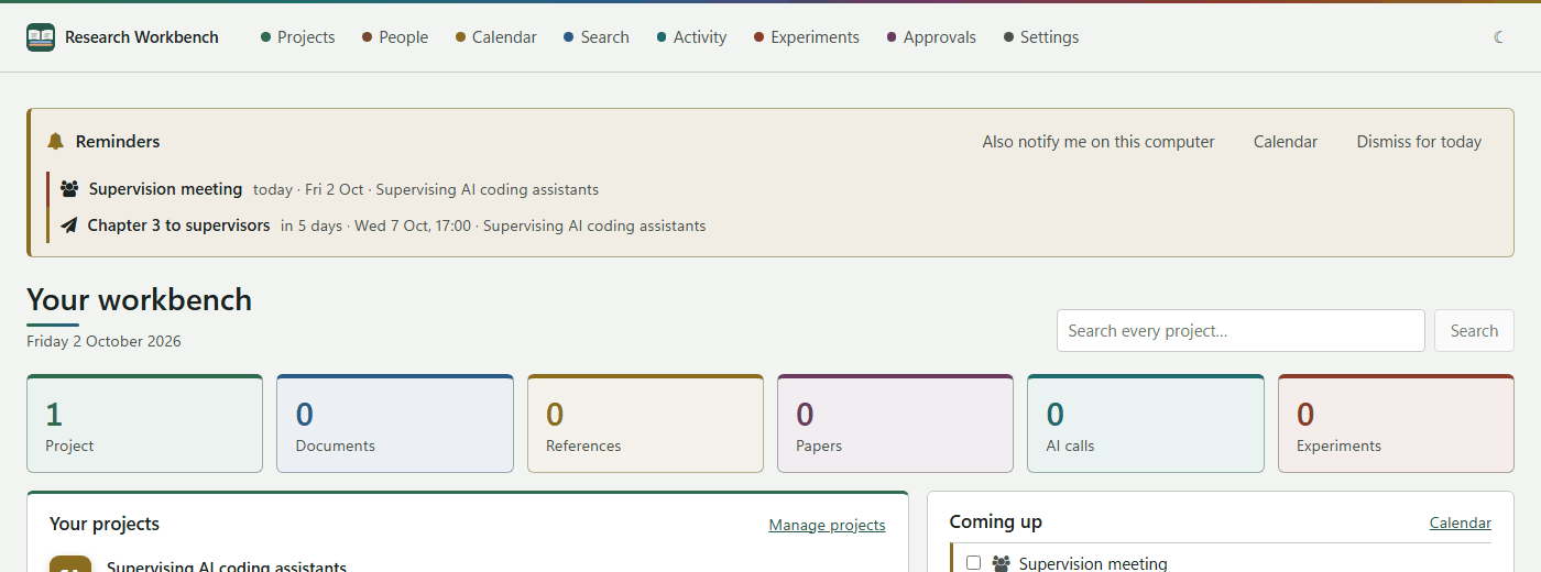 The Reminders strip at the top of the page